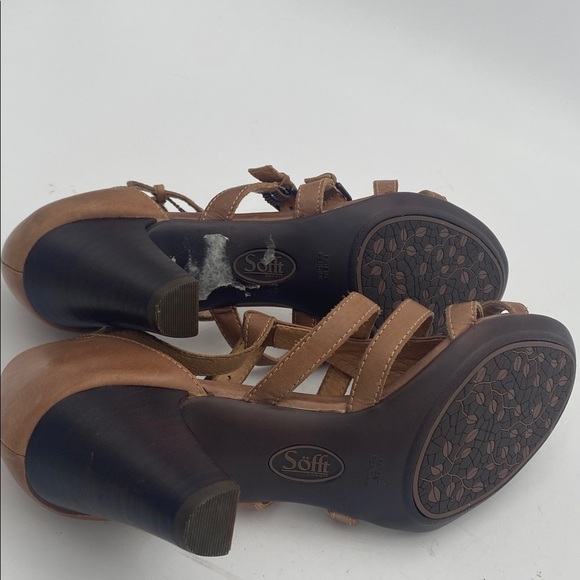 Soft Stylish Brown Strappy Heels sandals women 9M leather casual office retro - Picture 11 of 12